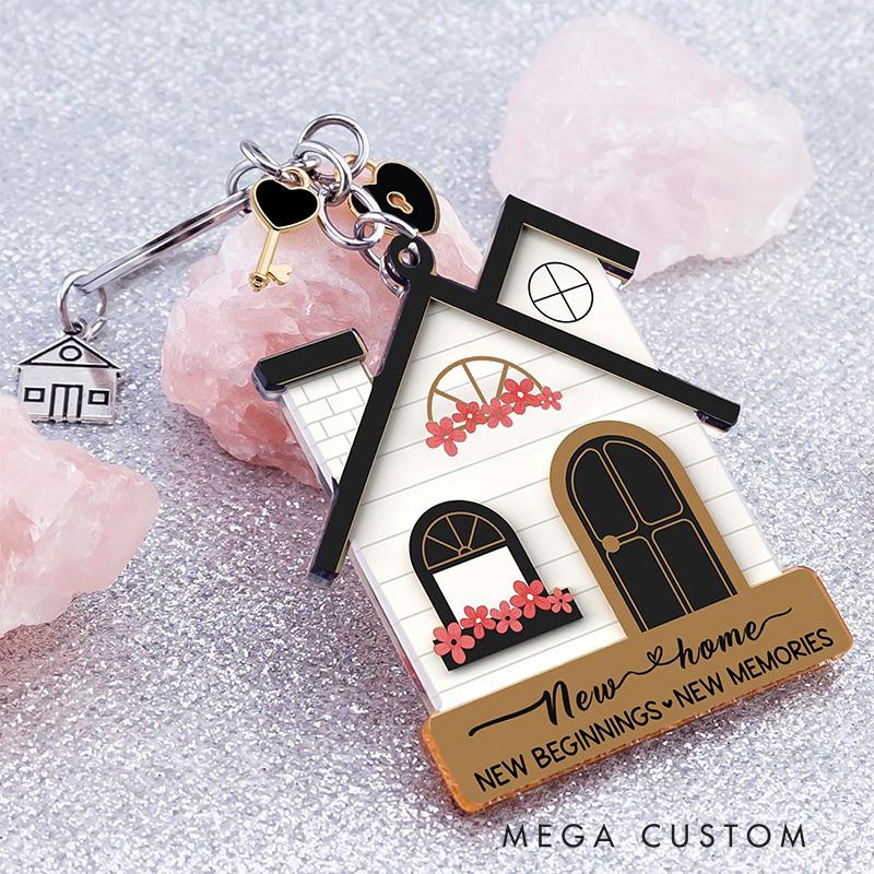 Personalized Acrylic House Keychain Gifts  for Women Couple First Homes Apartment New Home Gift Ideas for Him/Her Anniversary gift