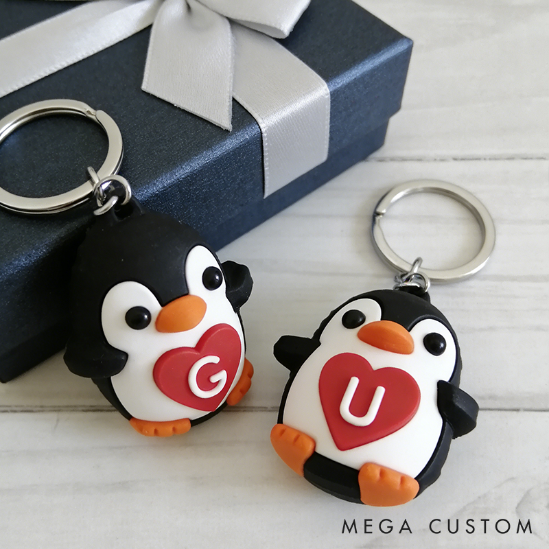 Personalized 3D Printed Penguin Couple Keychain Valentines Day for Couple Gift for Her