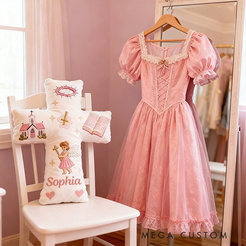 Personalized Little Angel Cross Pillow with Custom Name Graphic 3D Print Pillow Kid Room Decor Church Cross Angel Bible Religious Faith Gift for Her