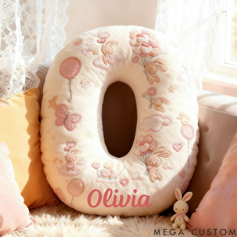 Personalized Flower Girl Graphic 3D Print Rabbit Heart Balloon 26 Letter Pillow Custom Girl Name Cushion Wedding Gift for Girl Christmas Gift for Her
