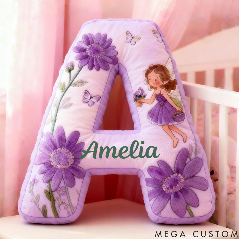 Personalized Flower Girl Purple Floral Fairy Graphic 3D Printed Pillow Custom Girl friend Name Cushion Valentine's Day Gift Christmas Gift for Her