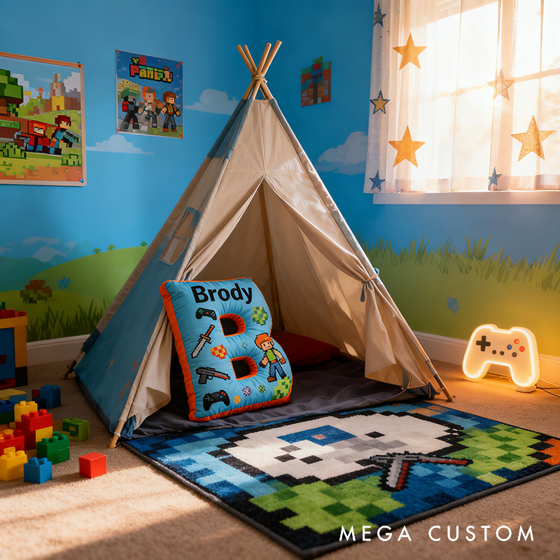 Personalized Game Controller Pixels Letter Pillow with Your Name Perfect Gift for Gamers and Kids