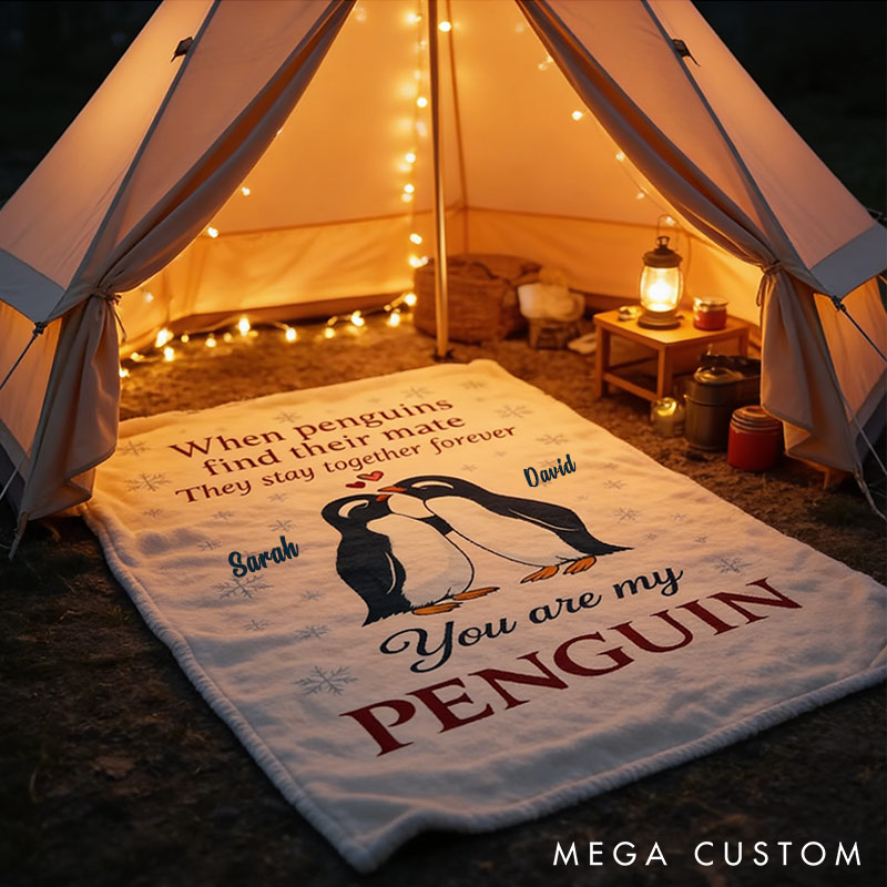 Personalized You Are My Penguin Couple Blanket Custom Names Cozy Gifts for Couple for Wife Husband Valentine's Gifts for Girlfriend Boyfriend
