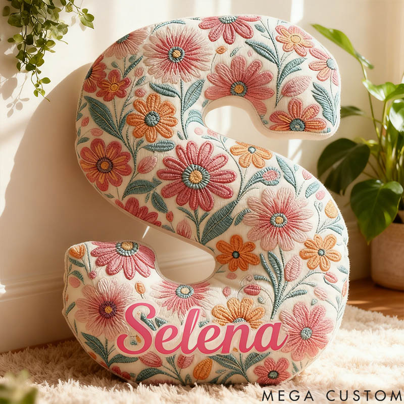 Personalized Flower Girl Pink Vibrant Floral 26 Letters Pillow Custom Girl friend Graphic 3D Printed Cushion Christmas Valentine's Day Gift for Her