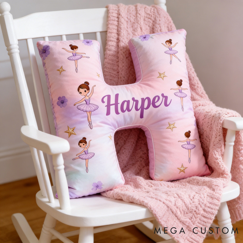 Personalized Ballet Dancers Cartoon Pillow with Name Soft Stuffed Toy for Kids and Ballet Dancer Unique Decorative Cushion for Girls' Room
