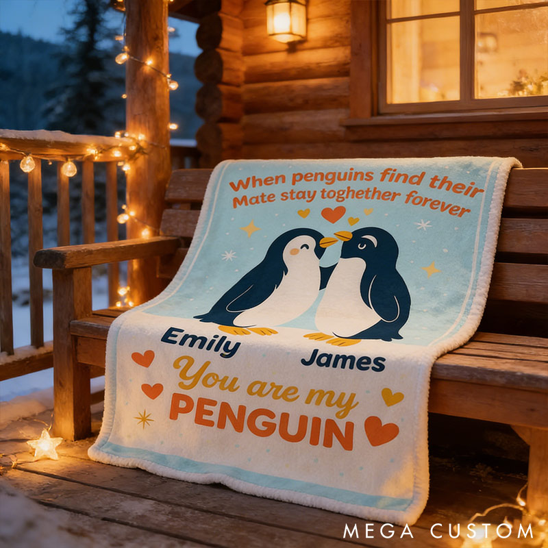 Personalized You Are My Penguin Couple Blanket Custom Names Cozy Gifts for Couple for Wife Husband Valentine's Gifts for Girlfriend Boyfriend