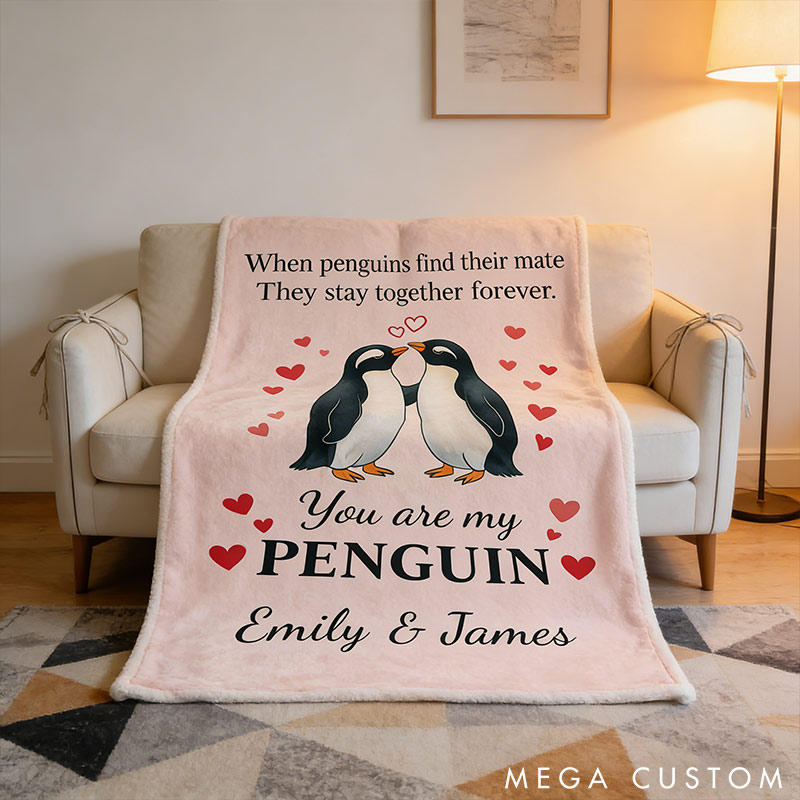 Personalized You Are My Penguin Couple Blanket Custom Names Cozy Gifts for Couple for Wife Husband Valentine's Gifts for Girlfriend Boyfriend