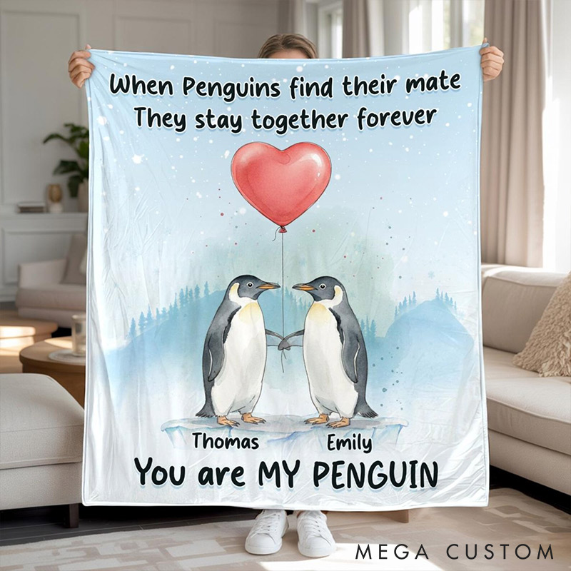 Personalized You Are My Penguin Couple Blanket Custom Names Cozy Gifts for Couple for Wife Husband Valentine's Gifts for Girlfriend Boyfriend