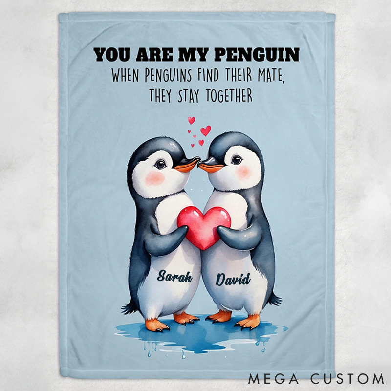 Personalized You Are My Penguin Couple Blanket Custom Names Cozy Gifts for Couple for Wife Husband Valentine's Gifts for Girlfriend Boyfriend