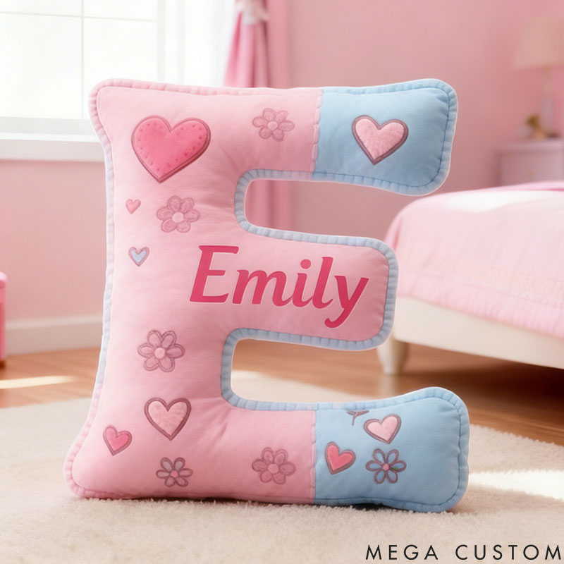 Personalized Flower Girl Floral Heart Pink Plaid Graphic 3D Printed Pillow Custom Girl friend Name Cushion Valentine's Day Gift Christmas Gift for Her