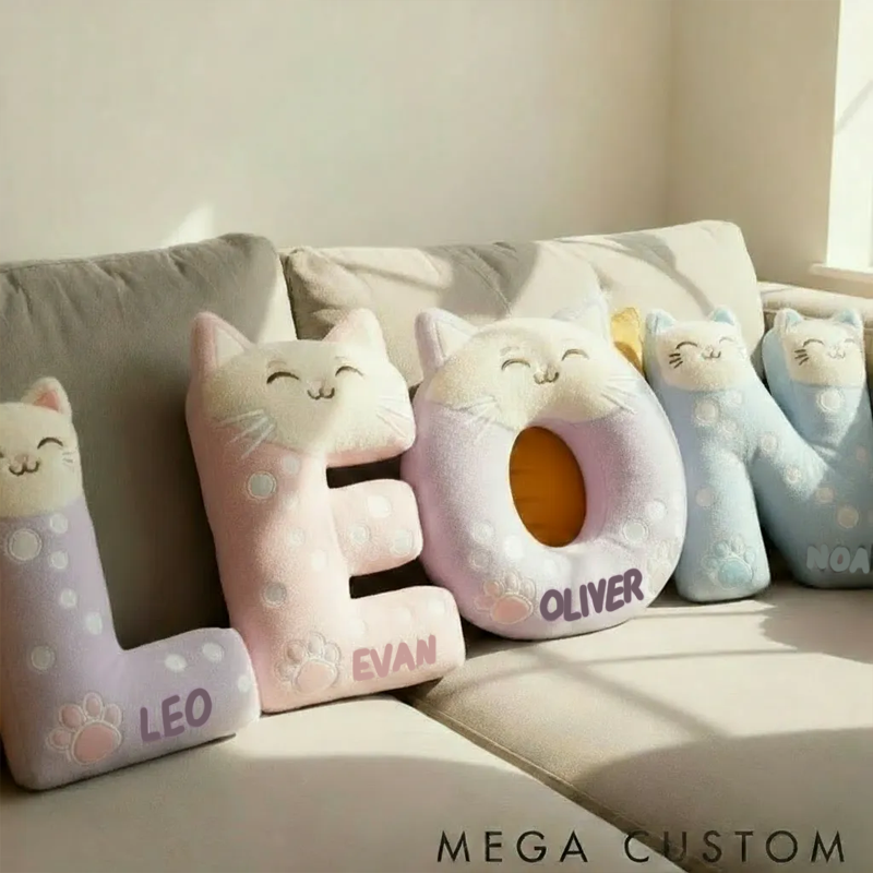 Personalized Cat Lover Funny Cat Letter Pillow Graphic 3D Print Pillow