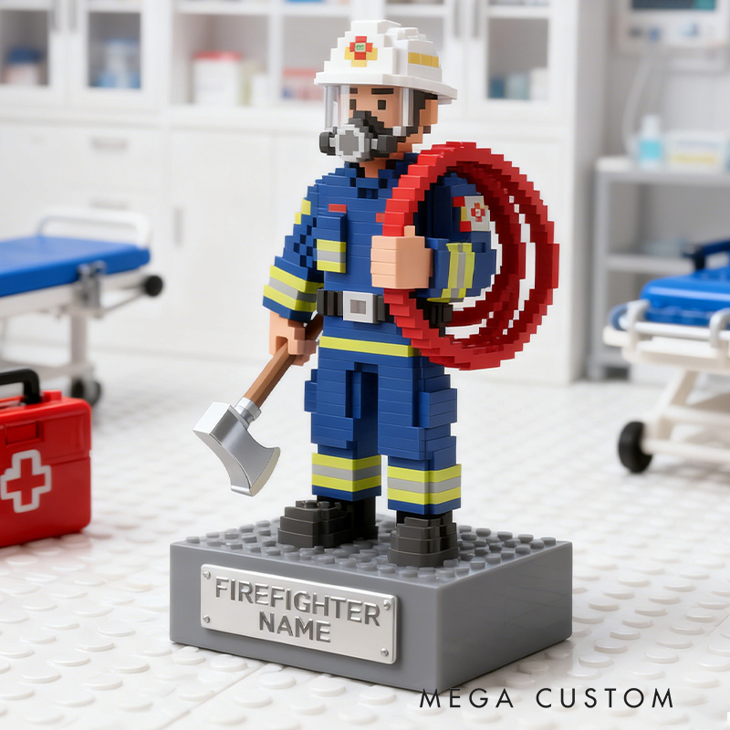 Personalized Firefighter Pixel-Style Desktop Figurine Gift for Firefighting Fans