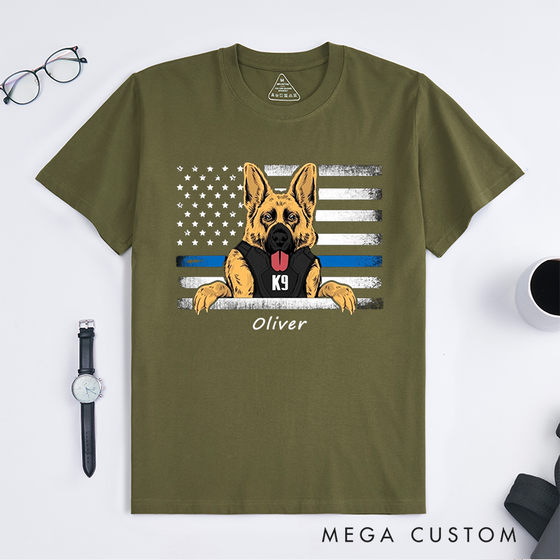 Personalized Police K9 Police Dog Thin Blue Line Custom Design Gift for Police Officer T-Shirt
