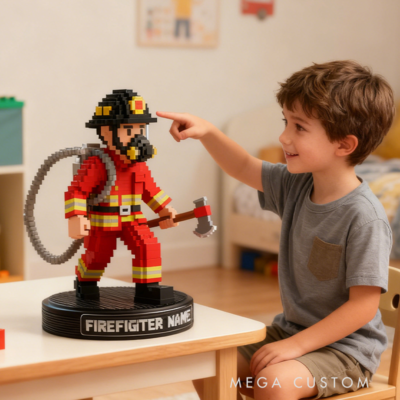 Personalized Firefighter Pixel Style Desktop Ornament The Perfect Keepsake for Firefighters and Supporters of the Firefighting Cause