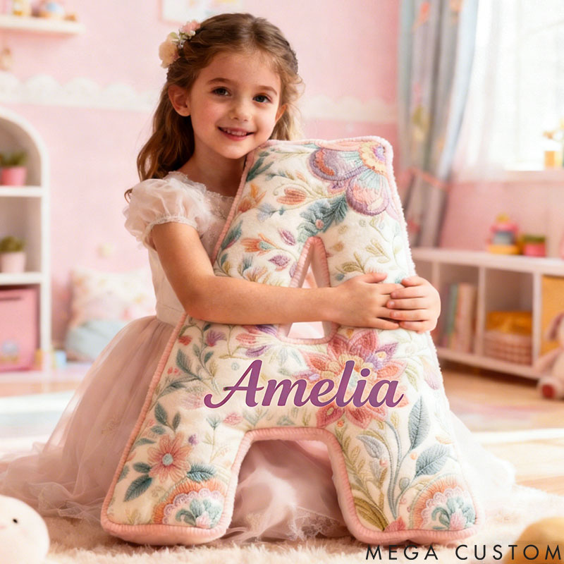 Personalized Flower Girl Elegance Floral 26 Letters Pillow Custom Girl friend Name Graphic 3D Printed Cushion Christmas Valentine's Day Gift for Her