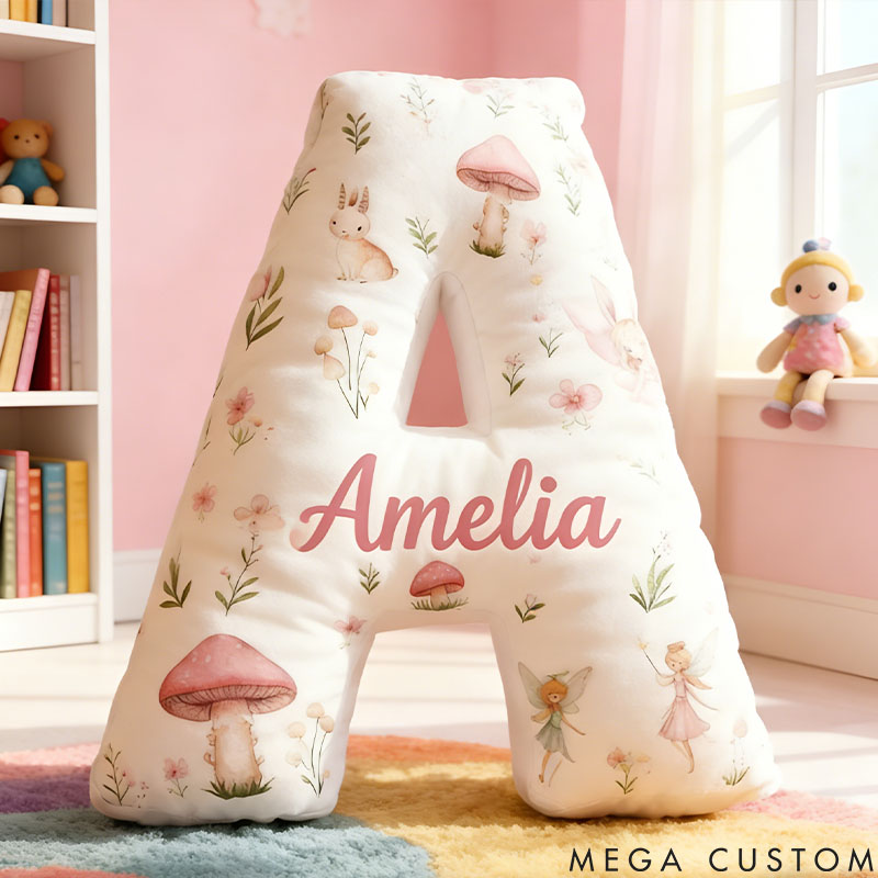 Personalized Flower Girl Floral Mushrooms Fairy Graphic 3D Printed Pillow Custom Girl friend Name Cushion Valentine's Day Gift Christmas Gift for Her