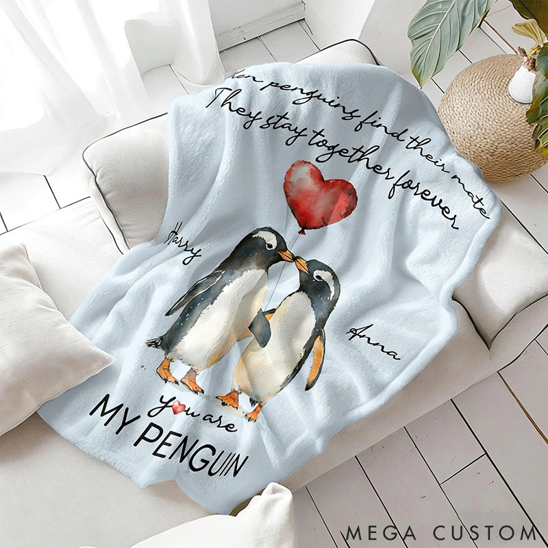 Personalized You Are My Penguin Couple Blanket Custom Names Cozy Gifts for Couple for Wife Husband Valentine's Gifts for Girlfriend Boyfriend