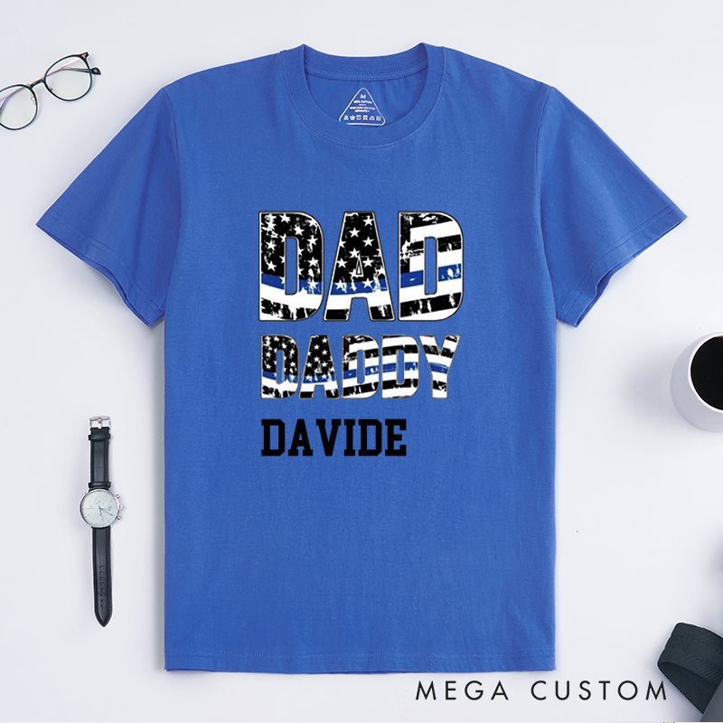 Personalized Police Dad Daddy Thin Blue Line Custom Design Gift for Police Officer T-Shirt