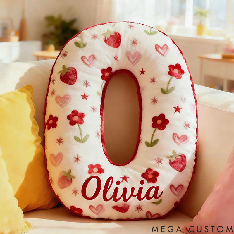 Personalized Flower Girl Floral Strawberry Heart Graphic 3D Printed Pillow Custom Girl friend Name Cushion Valentine's Day Gift Christmas Gift for Her