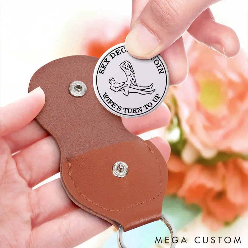 Personalized Couples Sex Decision Coin Keychain Custom Naughty Decision Coin with Leather Keychain Pocket Hug Gift