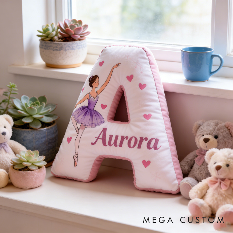 Personalized Ballet Dancers Cartoon Letter Pillow with Name Soft Stuffed Toy for Kids and Lover Unique Decorative Cushion for Girls' Room for Valentine's Day Anniversary birthday
