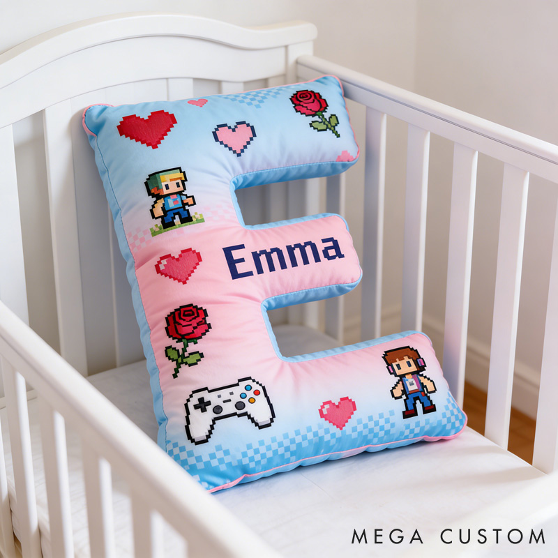 Personalized Game Controller Pixels Letter Pillow with Name Perfect Gift for Gamers and Kids for Valentine's Day Anniversary Confession birthday