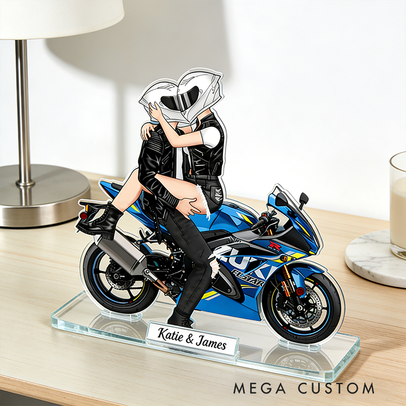 Personalized Motorcycle Couple Acrylic Plaque Custom Name Biker Lovers Desk Decor Gift for Couples and Motorcycle Enthusiasts
