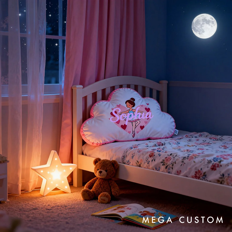 Personalized Ballet Dancers Love Cartoon Pillow with Name Soft Stuffed Toy for Kids and Lover Unique Decorative Cushion for Girls' Room for Valentine's Day Anniversary