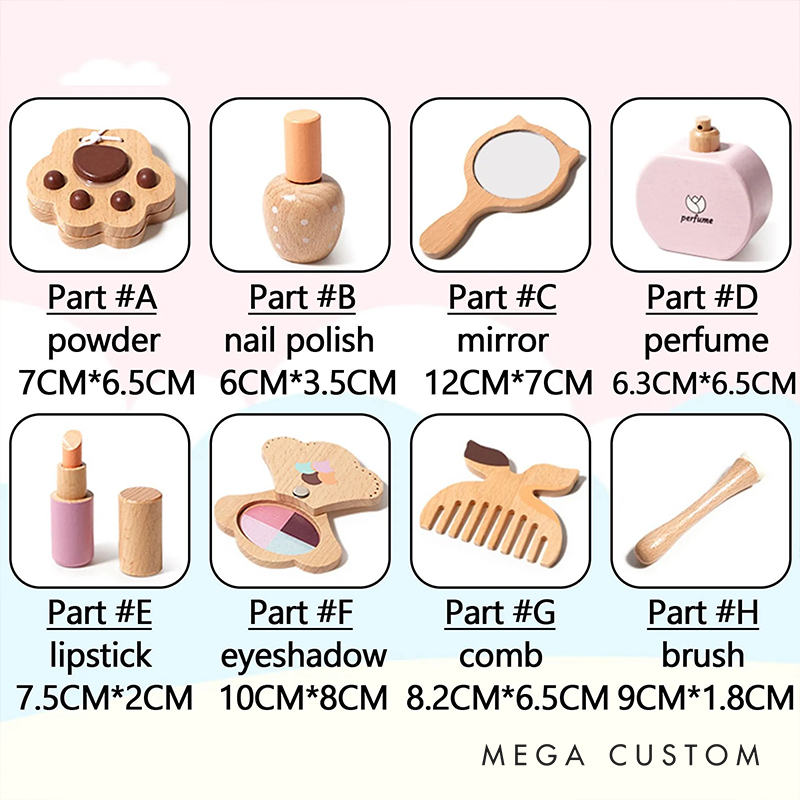 Personalized Wooden Kids Makeup Toy Set Pretend Play Hair Salon Customizable Name Gift for Babies Toddlers