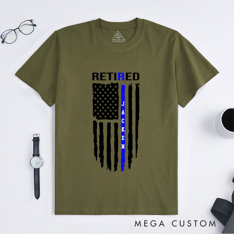 Personalized Police Retired Thin Blue Line Flag Custom Design Gift for Police Officer T-Shirt