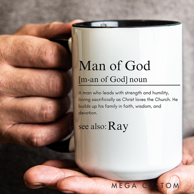 Personalized Man of God Woman of God 15oz Ceramic Coffee Mug with Custom Name Religious Gift Valentines Gift for Couple Anniversary Gift