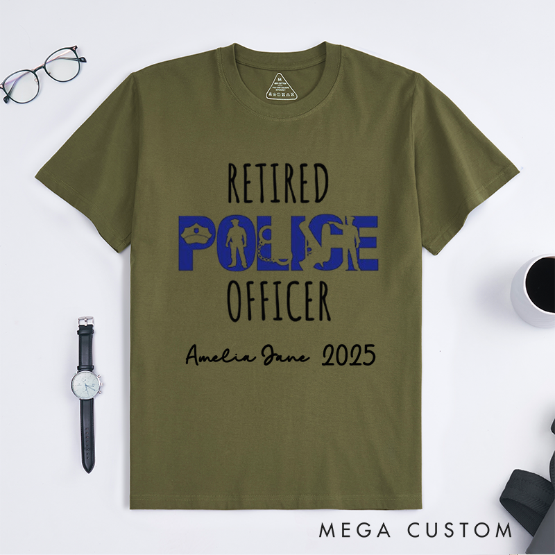 Personalized Retired Police Officer Thin Blue Line Custom Design Gift for Police Officer T-Shirt