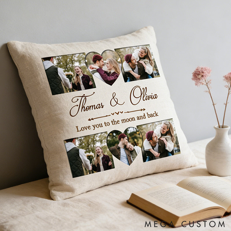 Personalized Couple Custom Photo Throw Pillow Love You to the Moon and Back Home Pillow Valentine's Day gift for Husband Wife 