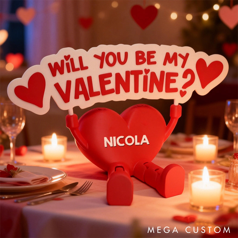 Personalized Valentine's Day Heart Decor with Dangling Legs Custom 3D Printed Will You Be My Valentine Table Sign Anniversary Valentines Day Gift