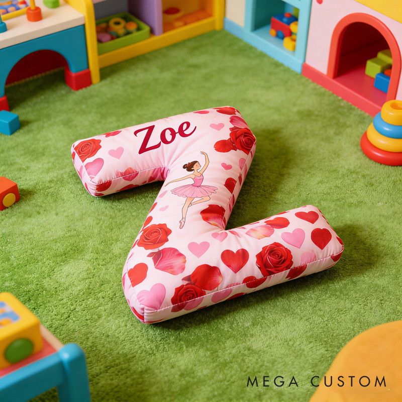 Personalized Ballet Dancers Cartoon Letter Pillow with Name Soft Stuffed Toy for Kids and Lover Unique Decorative Cushion for Girls' Room for Valentine's Day Anniversary