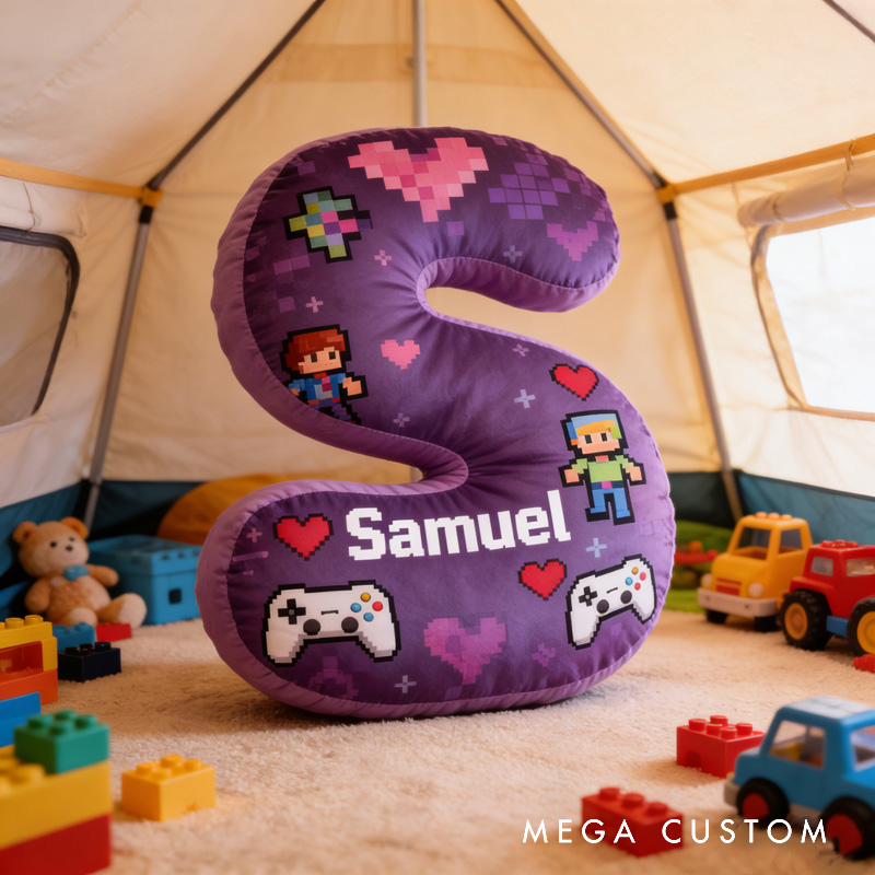 Personalized Game Controller Pixels Letter Pillow with Your Name Perfect Gift for Gamers and Kids for Valentine's Day Anniversary Confession birthday