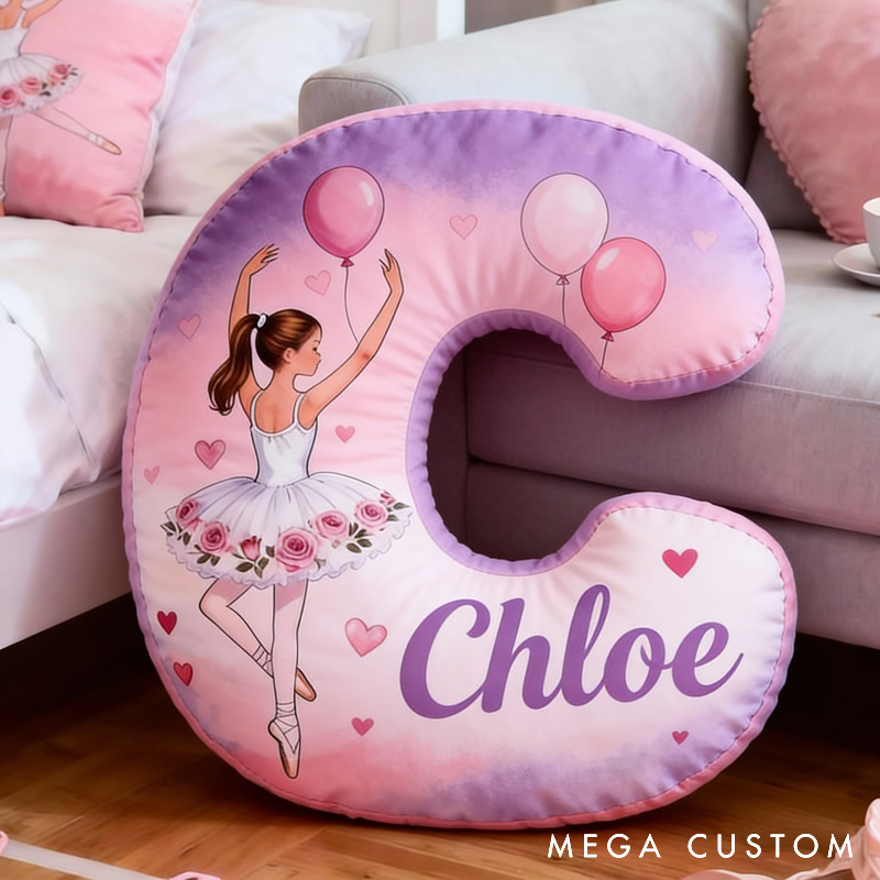 Personalized Ballet Dancers Hearts and Balloons Letter Pillow with Name Soft Stuffed Toy for Kids and Lover Unique Decorative Cushion for Girls' Room for Valentine's Day Anniversary