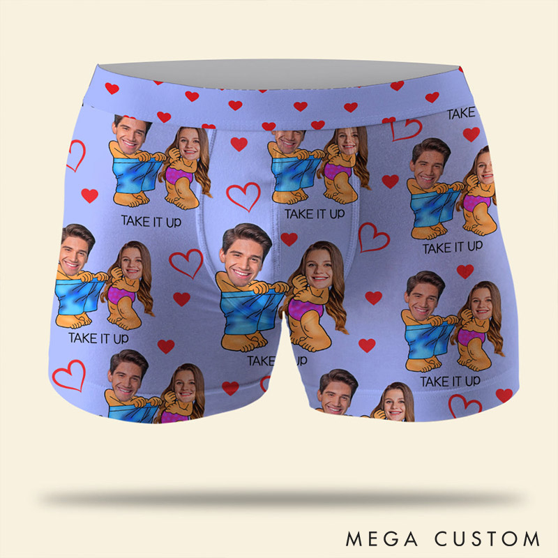 Personalized Couple Face Take It Up Matching Boxer Brief Men Woman Underwear with Couple Face Photo Valentines Day Gift for Him Her Anniversary Gift