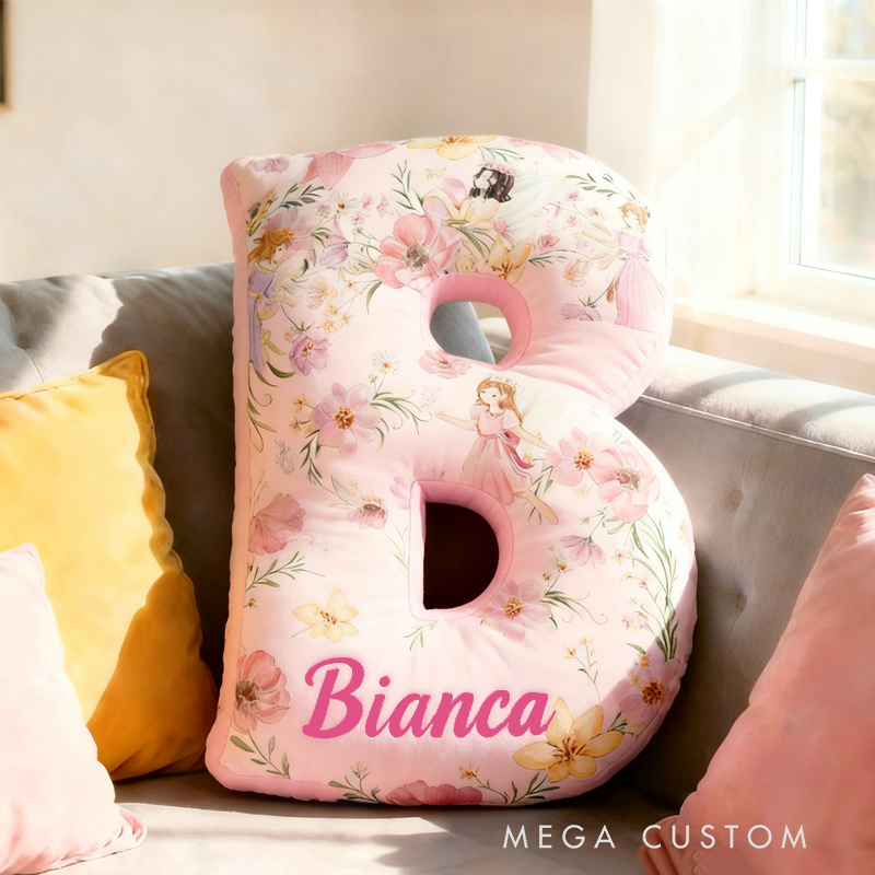 Personalized Flower Fairy Initial Name Pillow Christmas Gift for Kids