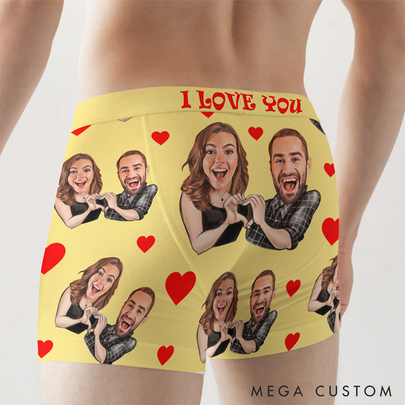 Personalized Couple Face Matching Boxer Brief Men Women Compare Heart Underwear with Couple Face Photo Anniversary Valentines Day Gift for Him Her