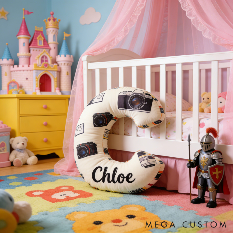 Personalized Camera Letter Pillow with Your Own Name and Initials Soft Stuffed Toy for Kids and Photographers Unique Decorative Cushion for Room and Studio