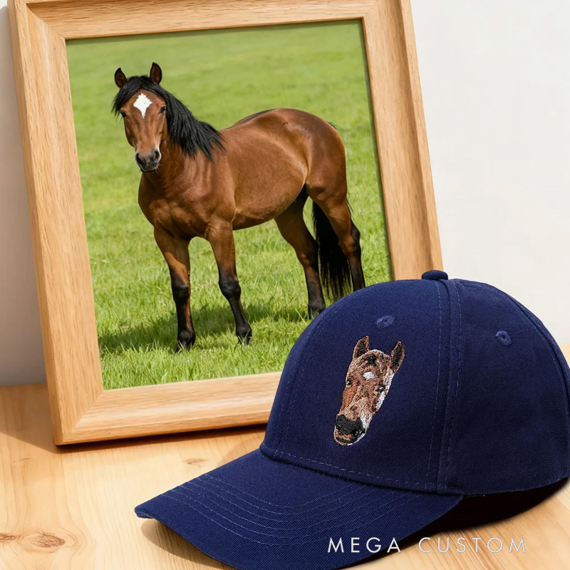 Personalized Embroidered Horse Face Photo Baseball Cap with Birthday Christmas Gift for Friends Equestrian Enthusiasts Riding Lovers