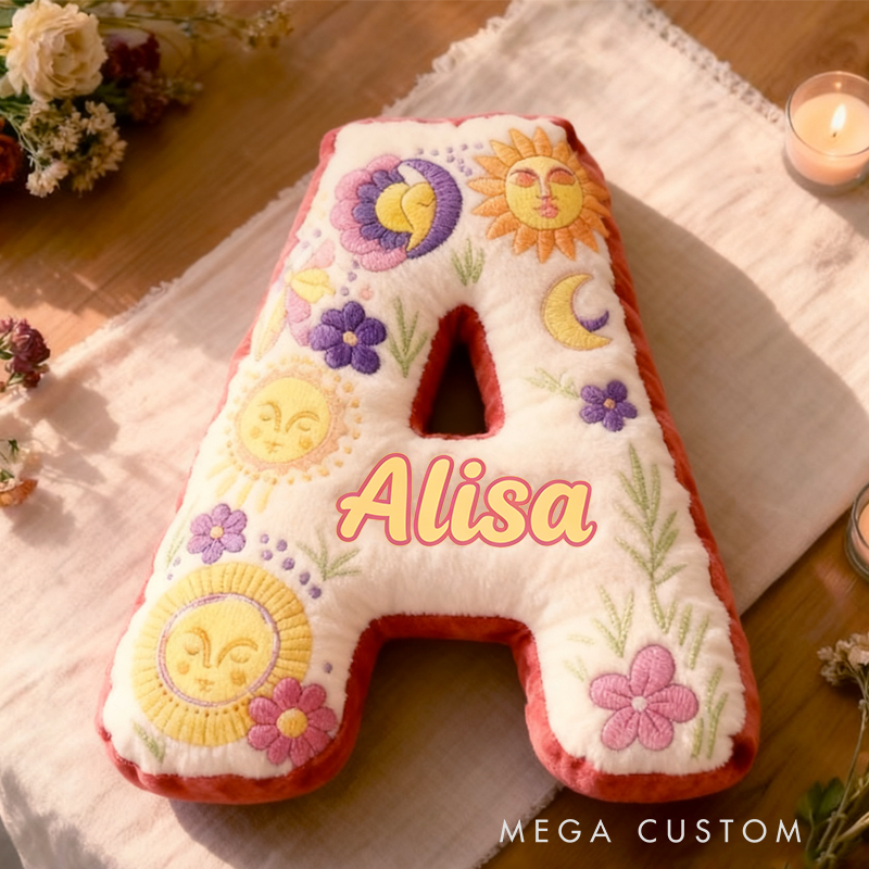Personalized Cute Floral Letters Initials with Name Graphic 3D Print Pillow Christmas Gift for Kids 