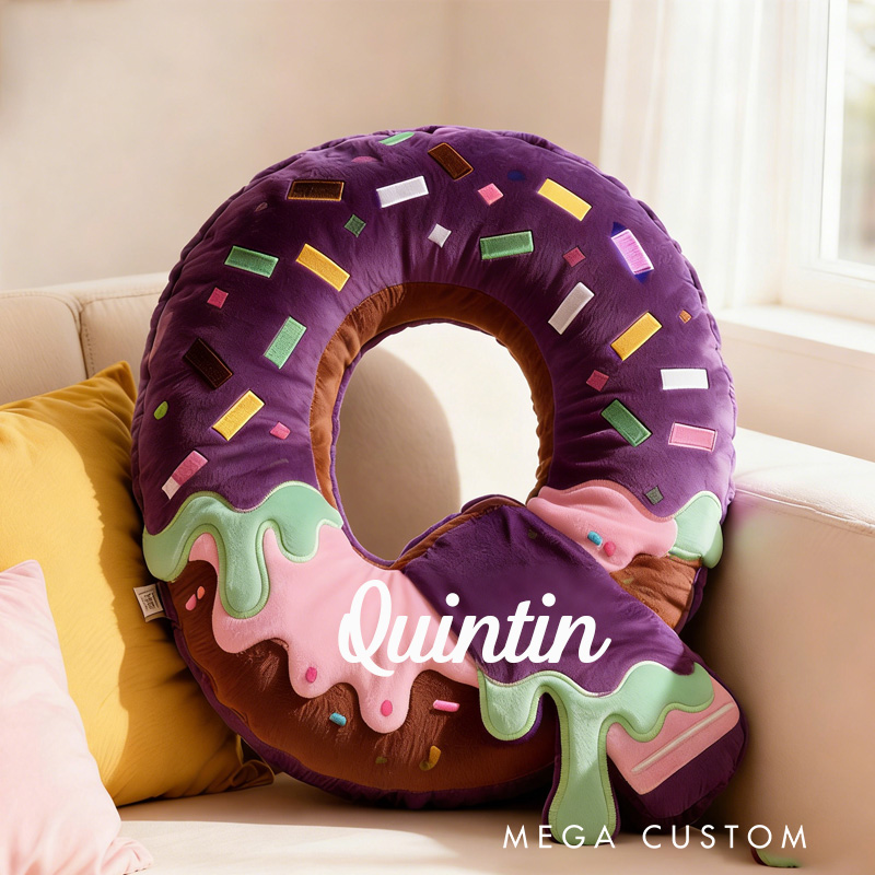 Personalized Donut Cookie Letter Pillow Purple Graphic 3D Print Throw Pillow with Custom Name for Kids Christmas Cookie Baker Christmas Gift Baking Lover