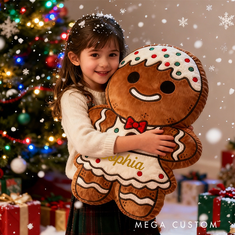 Personalized Gingerbread Man Throw Pillow Graphic 3D Print Christmas Pillow with Name for Kids Boys Girls Family Baker Gift 