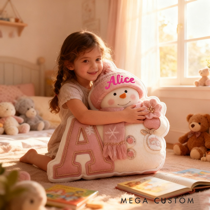Personalized Snowman Letter Winter Cute Name Custom Kids Gift Cozy Soft Decorative Holiday Graphic 3D Print Pillows