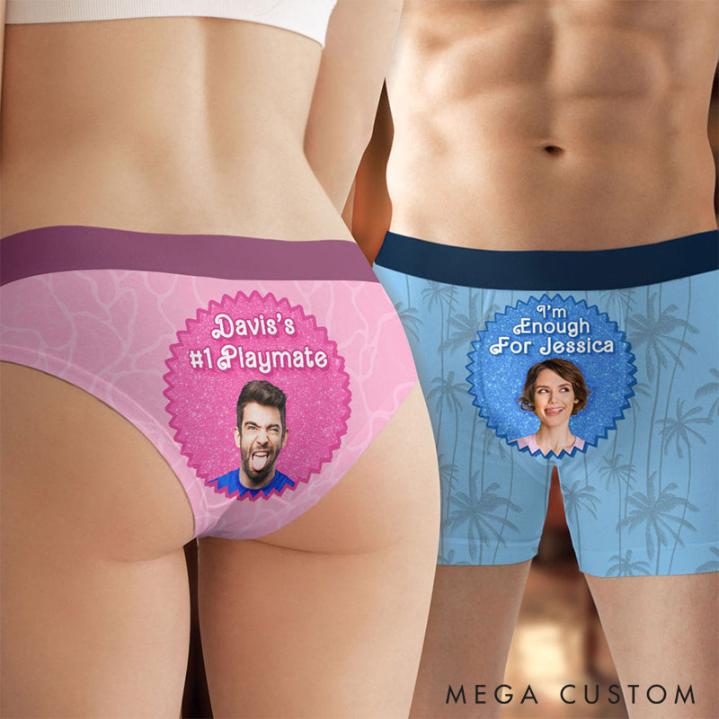 Personalized Couple Face Matching Boxer Brief Men Women #1 Playmate and I’m Enough Underwear with Couple Face Photo Valentines Day Gift For Him Her