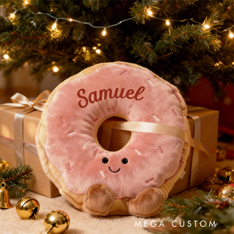 Personalized Sitting Donut Throw Pillow Graphic 3D Print Pink Donut Pillow with Name for Kids Boys Girls Baker Gift 