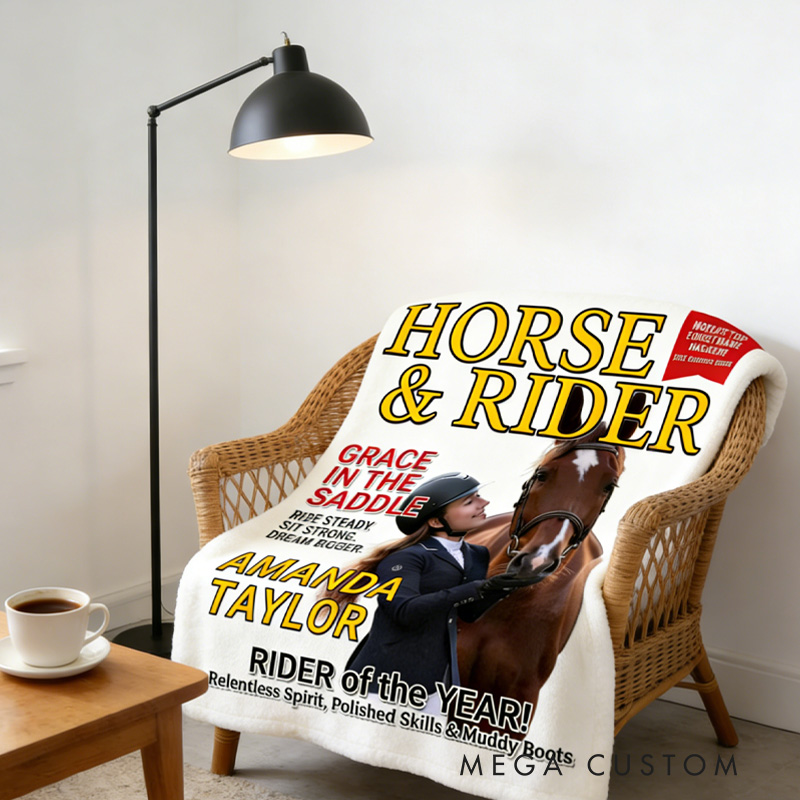 Personalized Custom Photo Magazine Cover Blanket Equestrian Gifts for Riding Lovers Equestrian Lovers