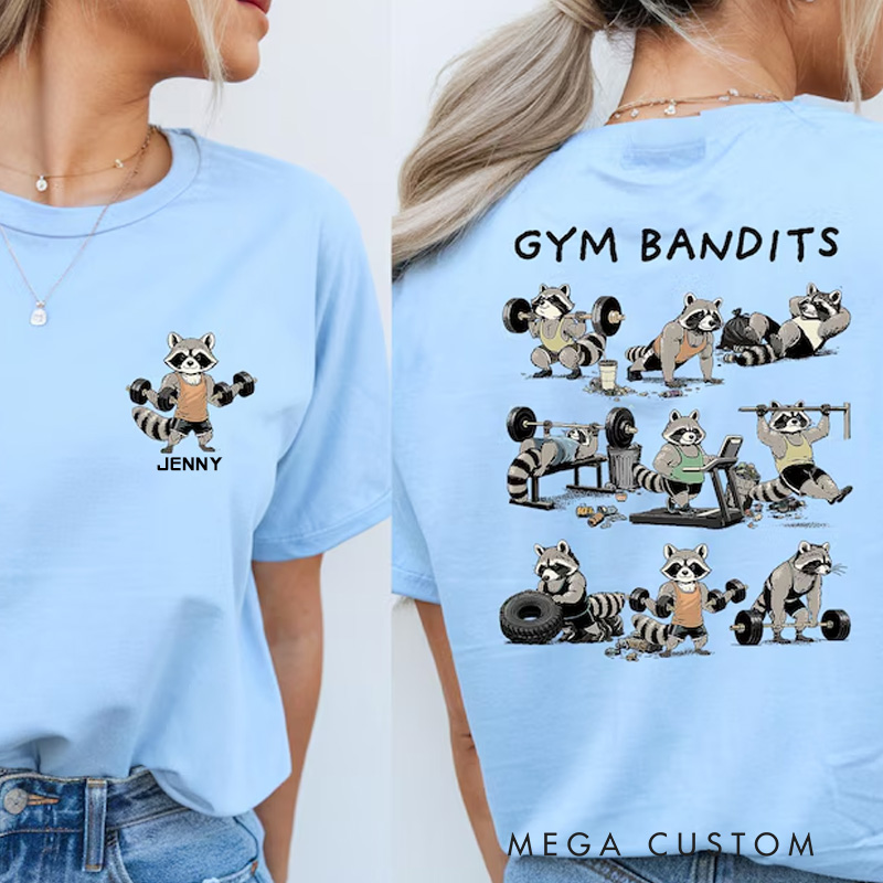 Personalized Funny Raccoon Gym T-shirt Gym Bandits Raccoon Workout Shirt for Fitness Enthusiasts Bodybuilders and Gym Lovers